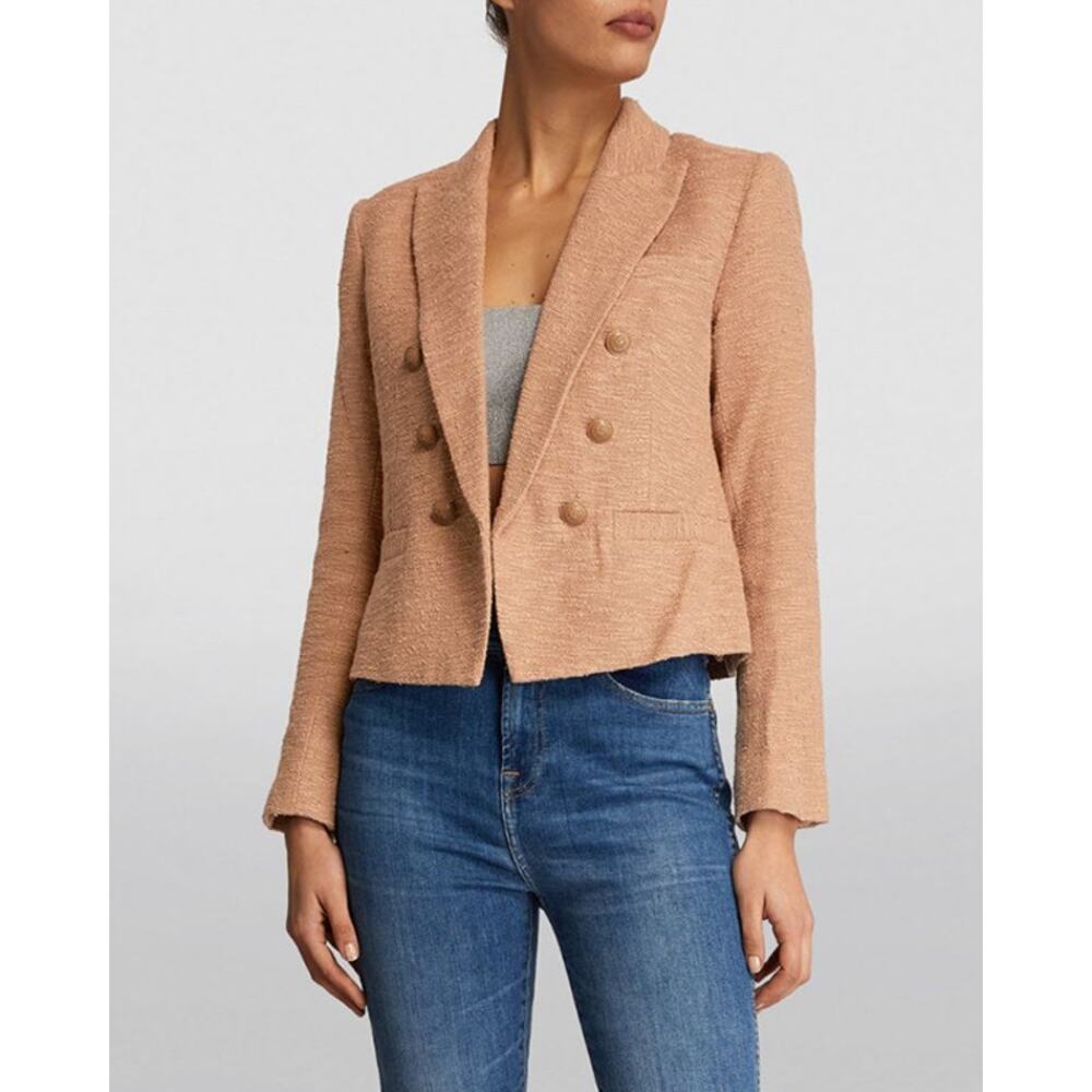 NWT L'AGENCE Brooke Double Breasted Crop Blazer Light Mocha Women's Size 16